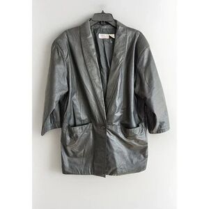 Classic Black Leather Blazer Jacket with Shawl Collar